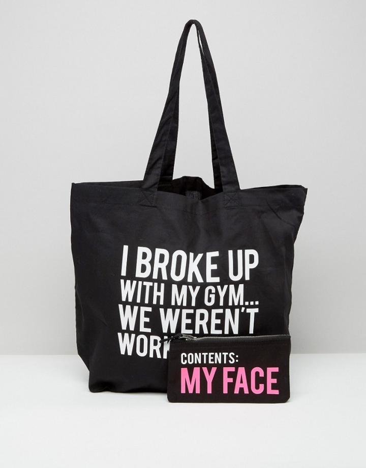 Crazy Haute Slogan Tote Bag With Mini Pouch - Black
