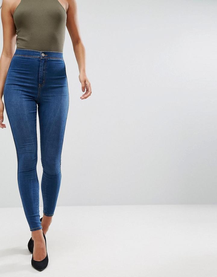 Asos Rivington High Waisted Jegging In Robin Mottled Wash - Blue