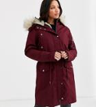 Asos Design Tall Parka With Detachable Faux Fur Liner In Oxblood-purple