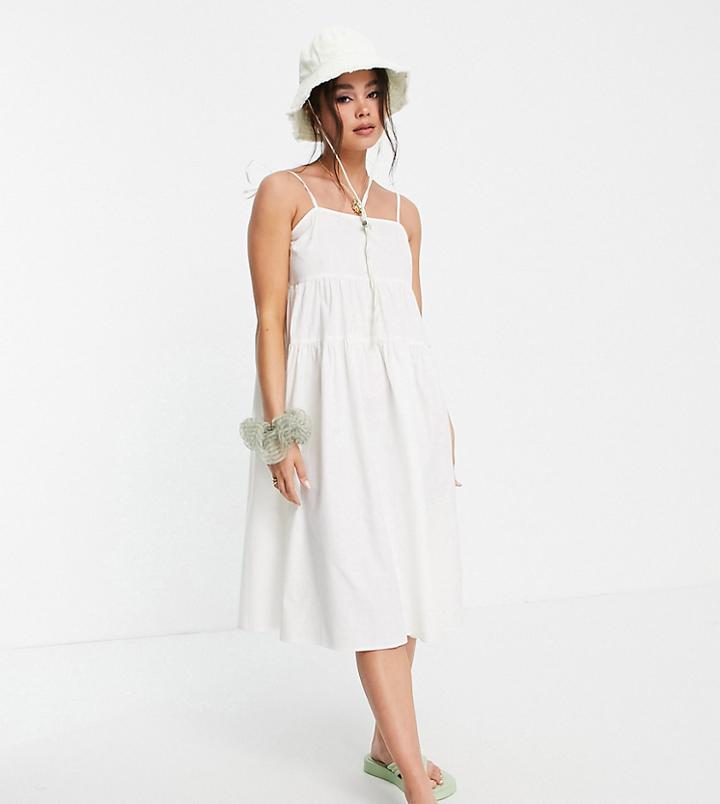Collusion Tiered Cami Midi Sundress In White