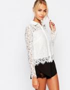 Fashion Union Cropped Shirt In Floral Lace - White