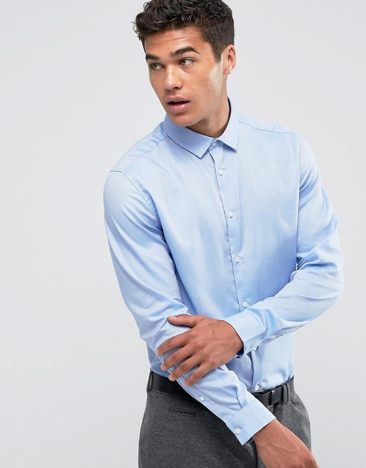 Asos Premium Formal Regular Fit Royal Oxford With Easy Care Finish In Blue - Blue