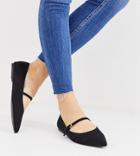Asos Design Wide Fit Lucas Mary Jane Ballet Flats In Black