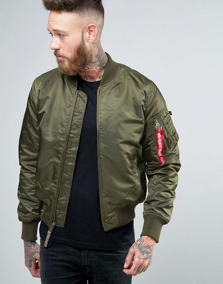 Alpha Industries Ma-1 Bomber Jacket Insulated In Slim Fit Dark Green - Green