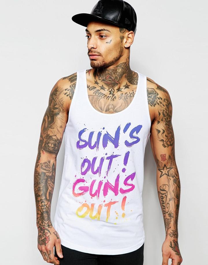 Friend Or Faux Tank Sun's Out Guns Out Print - White