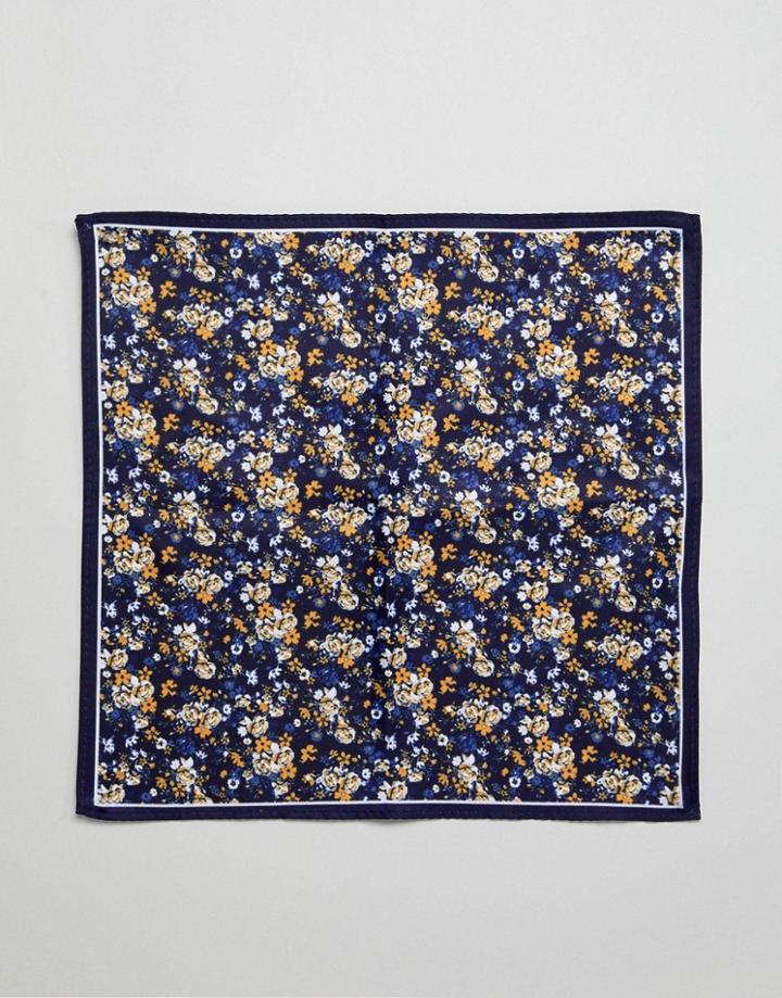 Asos Design Floral Pocket Square In Navy - Navy