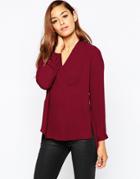 Asos Deep V Wrap Blouse With Open Back Detail - Oxblood