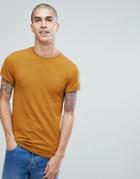 Asos Muscle Fit Crew Neck T-shirt With Roll Sleeve In Tan - Tan