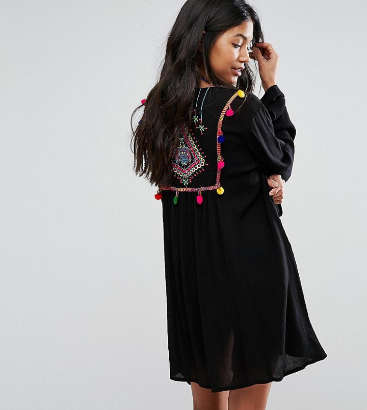 Akasa Embroidered Back Beach Kimono - Black