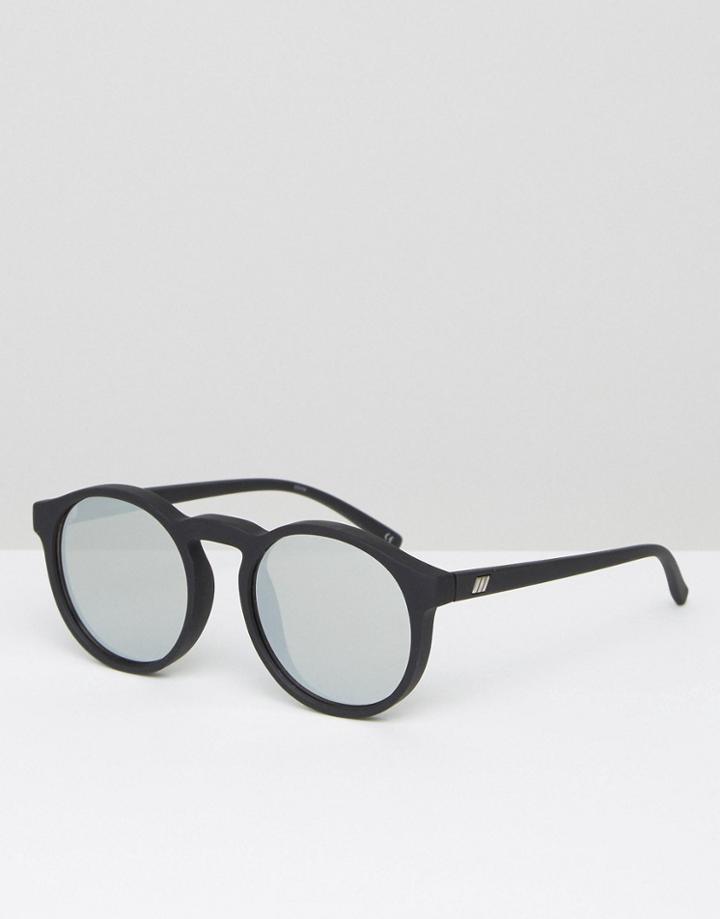 Le Specs Round Sunglasses With Silver Flash Lens - Black