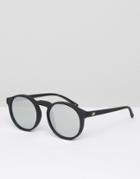 Le Specs Round Sunglasses With Silver Flash Lens - Black