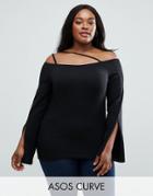 Asos Curve Off Shoulder Top With Sexy Split Sleeves - Black