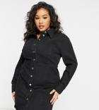 Asos Design Curve Denim Fitted Shirt Dress In Black