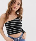 Asos Design Petite One Shoulder T-shirt In Stripe - Multi