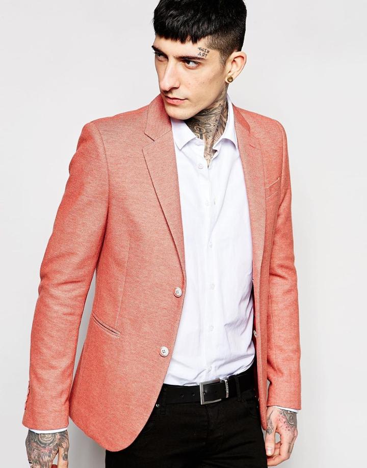 Devil's Advocate Skinny Stretch Fit Pique Blazer - Pink