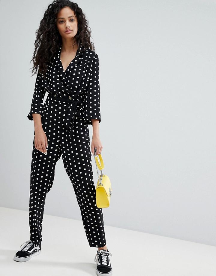 Bershka Wrap Polka Dot Jumpsuit - Multi