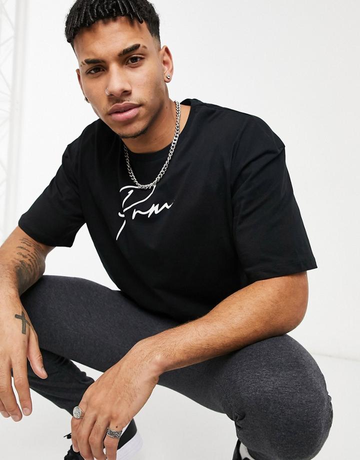 Jack & Jones Premium Oversized T-shirt With Script Print In Black