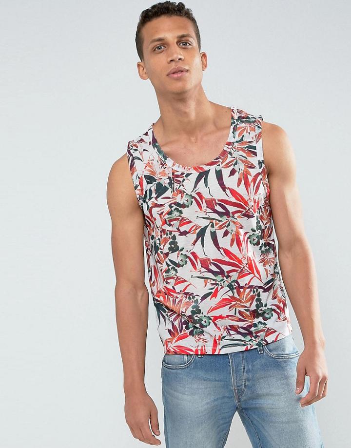 Ldn Dnm Tropical Printed Tank - White