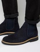 Selected Homme Noah Perforated Suede Chelsea Boots - Navy