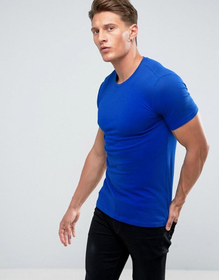 Bershka Slim Fit T-shirt In Royal Blue - Blue