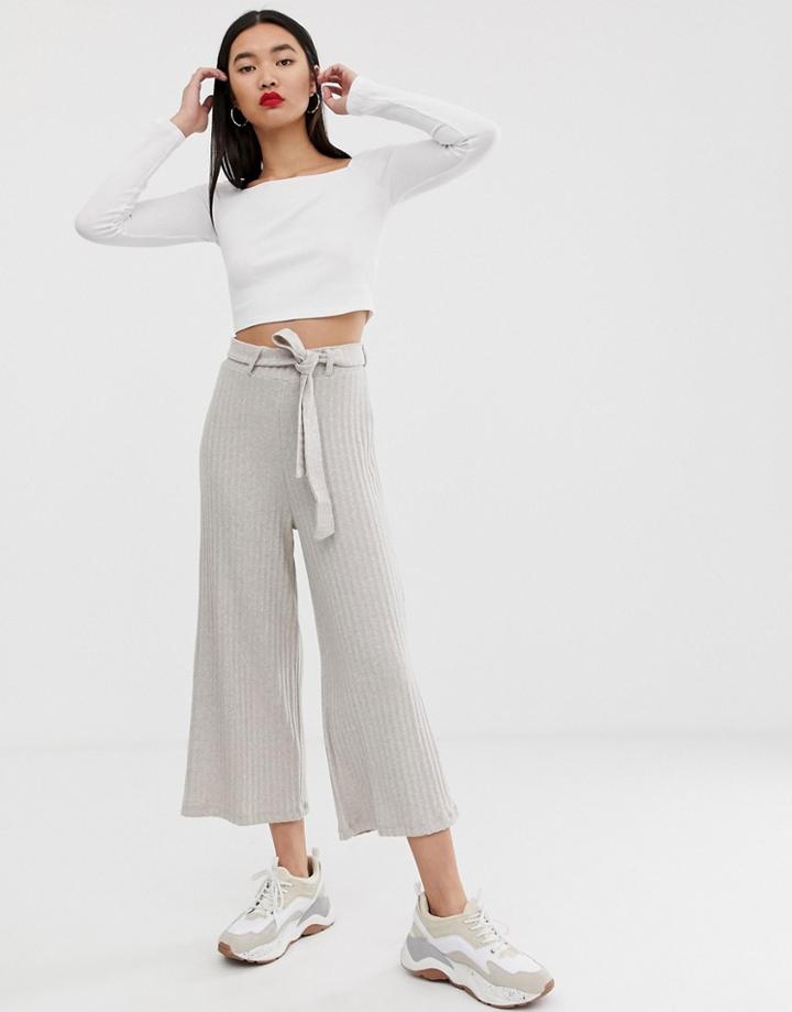 Stradivarius Jersey Culotte With Belt In Beige