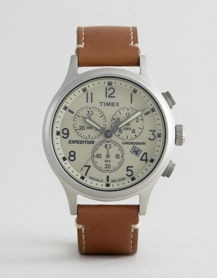 Timex Field Scout Chronograph Leather Watch In Tan - Tan