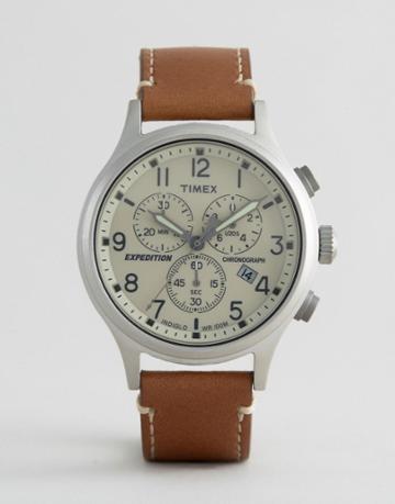 Timex Field Scout Chronograph Leather Watch In Tan - Tan