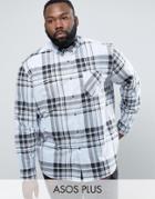 Asos Plus Skater Fit Check Shirt In Blue - Blue