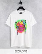 Reclaimed Vintage Inspired Oversized T-shirt With Y2k Spray Paint Parrot Graphic-white
