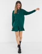 Asos Design Oversized Sweatshirt Dress With Pep Hem In Forest Green