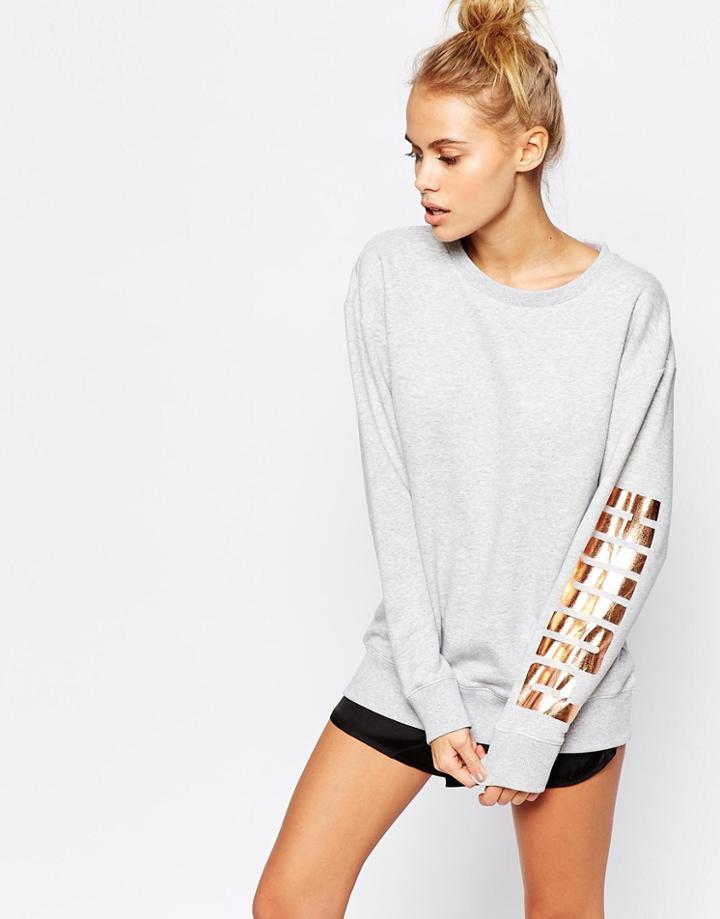 Puma Oversized Crew Neck Sweatshirt With Rose Arm Gold Logo - Gray