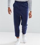 Asos Tall Drop Crotch Tapered Smart Pants In Navy Textured Linen Blend - Navy
