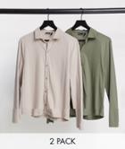 Asos Design 2-pack Long Sleeve Jersey Shirt-multi