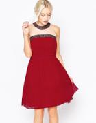 Little Mistress Halterneck Skater Dress With Embellished Trim - Red