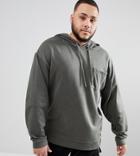 Asos Design Plus Oversized Hoodie With Cut And Sew Sleeves In Khaki Vintage Wash - Green