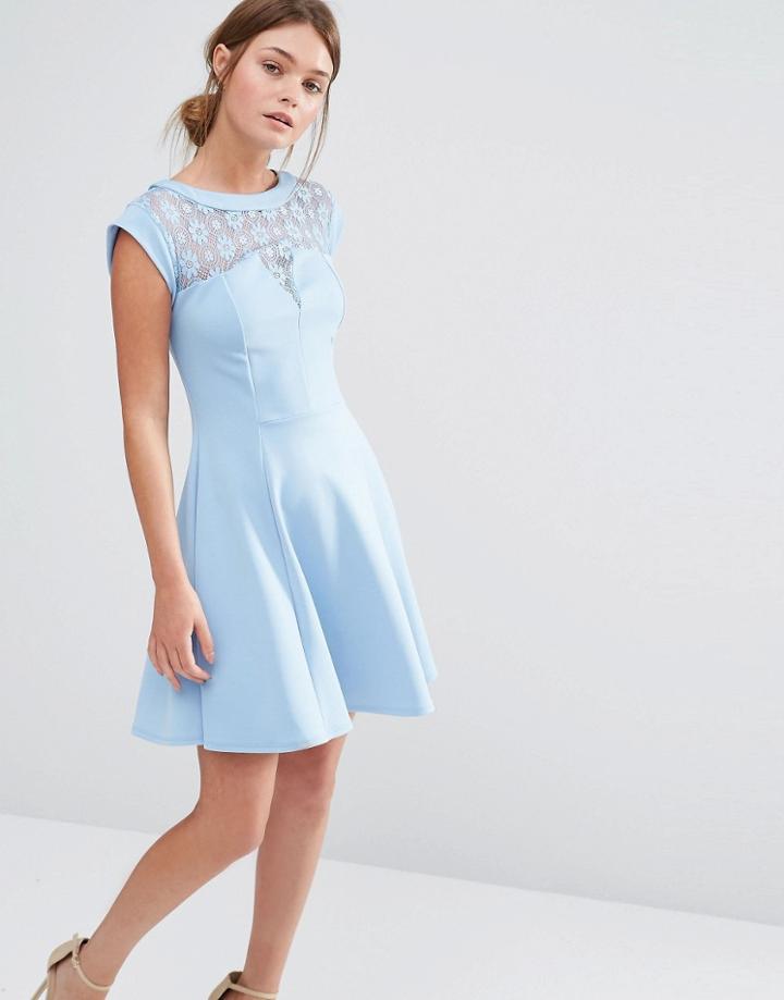 New Look Lace Yoke Skater Dress - Blue