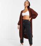 Threadbare Petite Harlyn Maxi Cardigan In Chocolate Brown