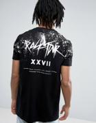 Asos Longline T-shirt With Splatter Tour Logo Print - Black