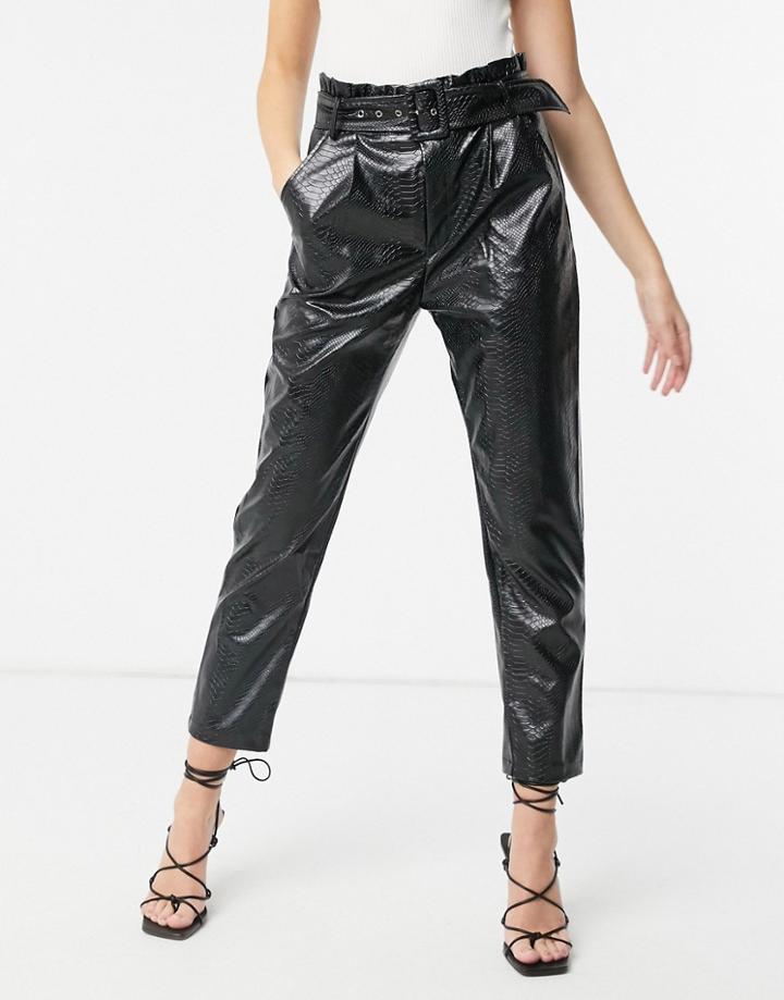 In The Style X Olivia Bowen Pu High Waist Pants With Belt In Black