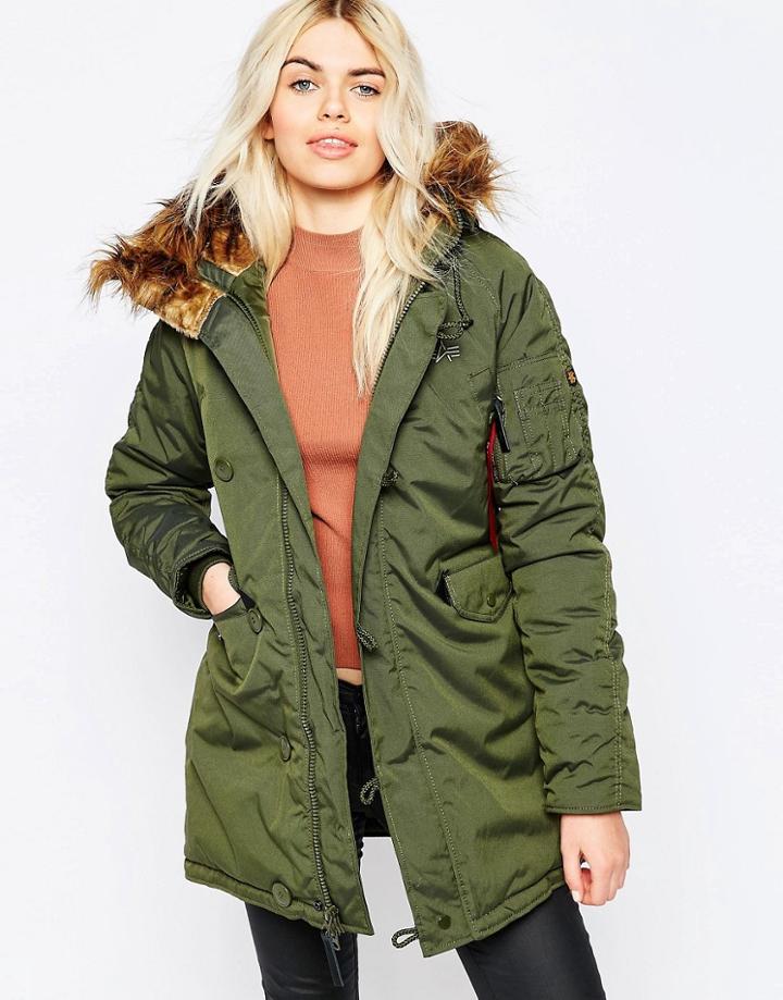 Alpha Industries Explorer Parka In Green With Faux Fur Hood - Green