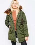 Alpha Industries Explorer Parka In Green With Faux Fur Hood - Green