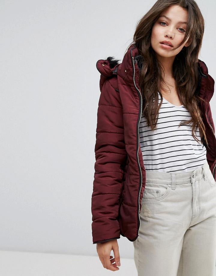 Brave Soul Short Zip Fitted Coat - Red