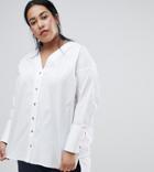 Asos Design Curve Longline Shirt With Horn Button Detail - White