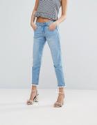 Lost Ink Slim Boyfriend Jeans With Daisy Hem - Blue