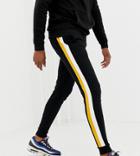 Asos Design Tall Super Skinny Joggers With Side Stripes In Black - Black