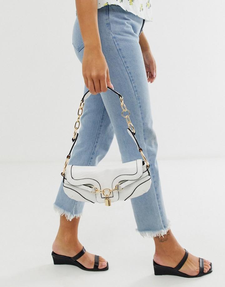 Asos Design Croc 90s Shoulder Bag With Padlock Detail-white