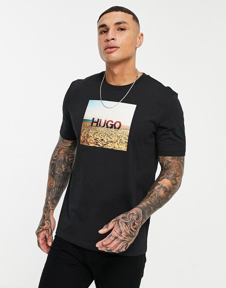 Hugo Doldplay Beach Logo T-shirt In Black