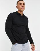 Asos Design Organic Long Sleeve Jersey Polo In Black