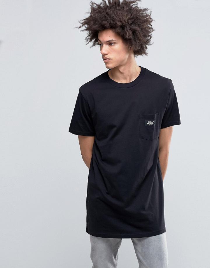 Cheap Monday Dragged Long T-shirt Logo Pocket Black - Black