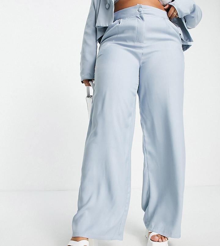 Missguided Plus Pleated Wide Leg Pants In Blue - Part Of A Set